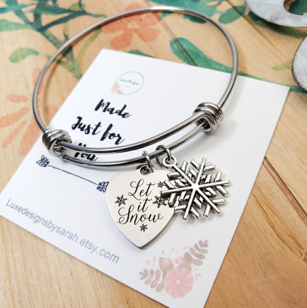 Let it snow bracelet,  winter jewelry,  holiday